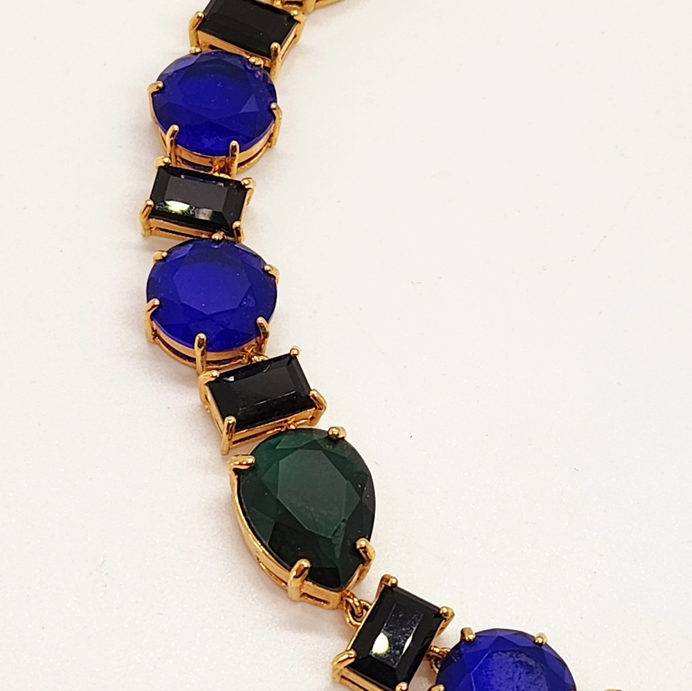 Vintage J. Crew Necklace Brulee Blue and Green Rhinestones - Picture 5 of 5